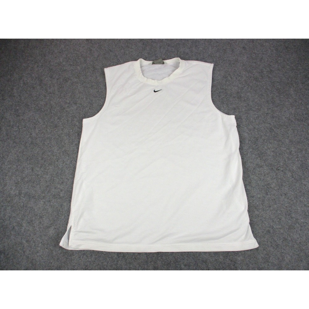 VTG Nike Tank Top Mens Large White Mesh Sleeveless Basketball Jersey Shirt Y2K